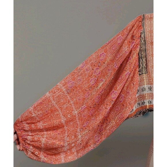 Free People Aliyah Boho Patchwork Tunic Top Sz XS Festival Orange Metallic NWOT - Picture 5 of 12